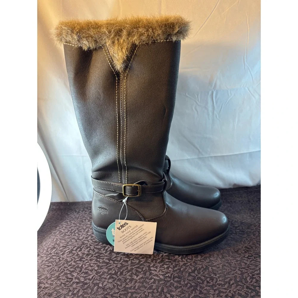 Totes Maryliza2 Womens Brown Waterproof Winter Boots Faux Fur Thermolite Sz 11M